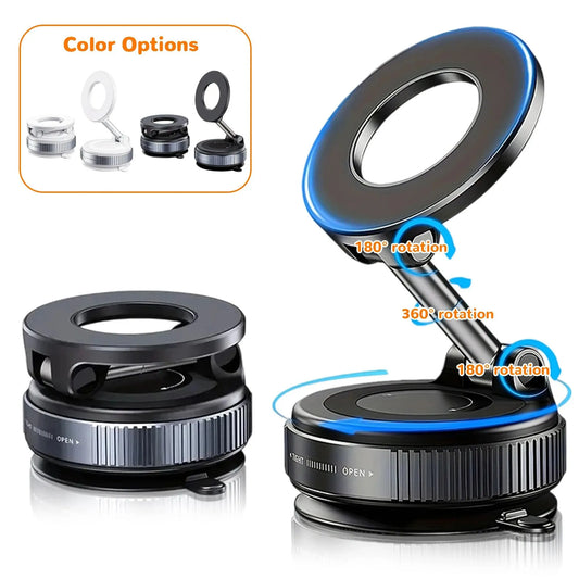Portable 360° Multifunctional Car Vacuum Magnetic Phone Holder with Foldable Rotatable Suction Cup Stand for iPhone 16 and Samsung Devices