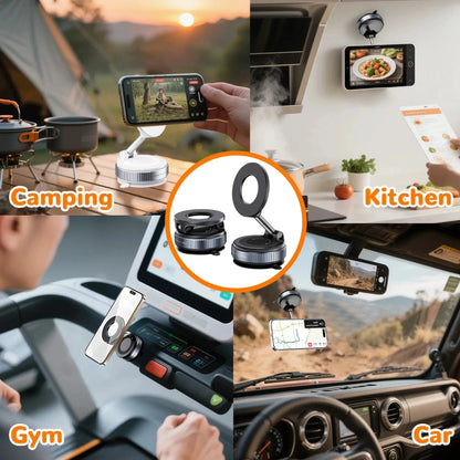 Portable 360° Multifunctional Car Vacuum Magnetic Phone Holder with Foldable Rotatable Suction Cup Stand for iPhone 16 and Samsung Devices