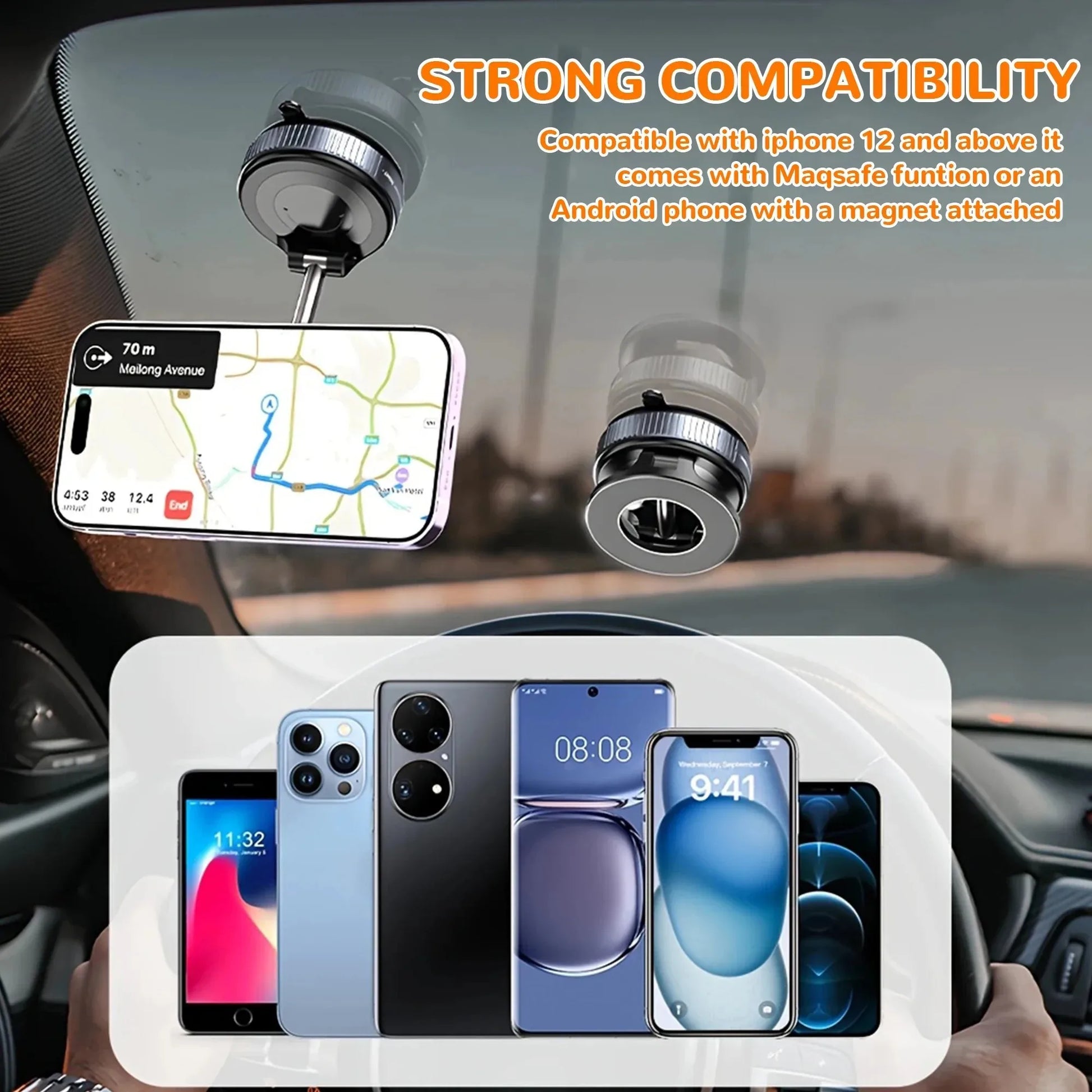 Portable 360° Multifunctional Car Vacuum Magnetic Phone Holder with Foldable Rotatable Suction Cup Stand for iPhone 16 and Samsung Devices